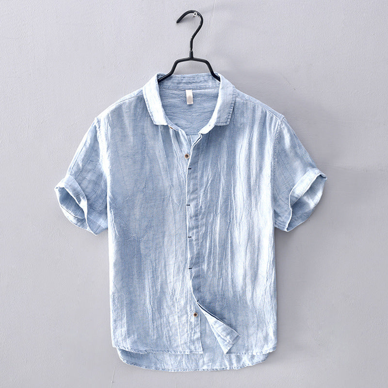 Short-Sleeve Linen Shirt — Open Weave