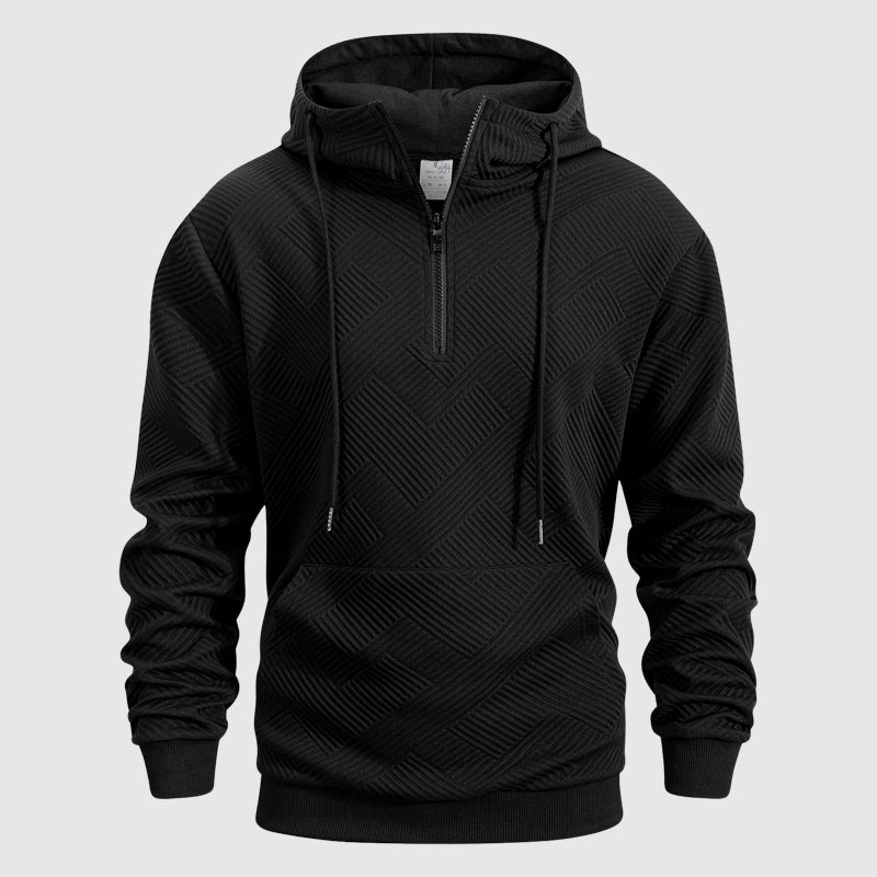 QuarterZip Textured Pattern Hoodie