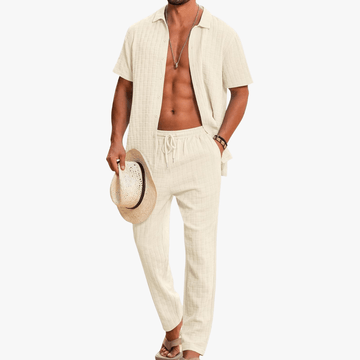 Fayymont | Men's Textured 2-Piece Summer Set – Short Sleeve Shirt & Trousers