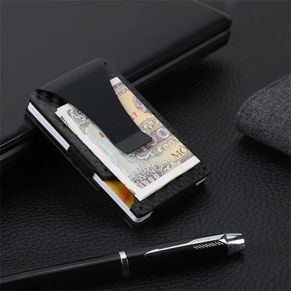 Carbon Fiber RFID Credit Card Holder for Men & Women - Slim Minimalist Wallet, Red Magic Mini Smart Wallet