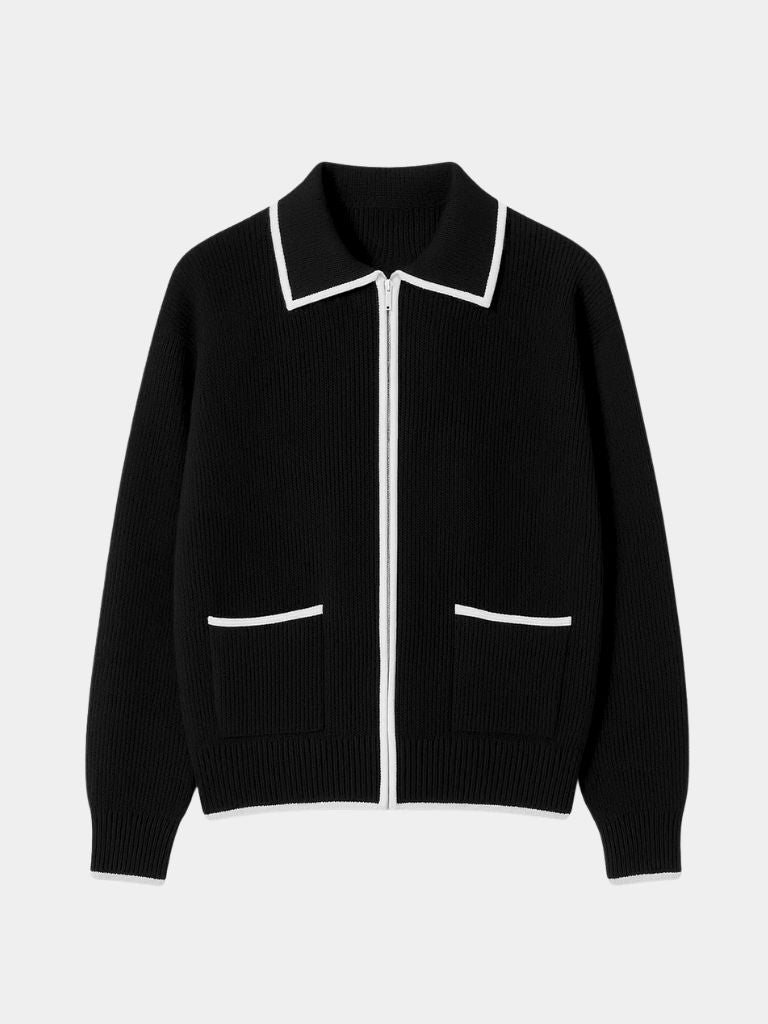 Black Riviera Retro Contrast Knit Cardigan