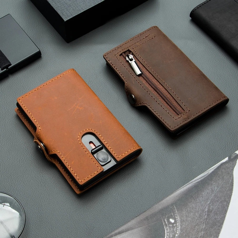 Premium Cowhide Leather Men's Wallet - High-Quality Pop-Up Credit Card Holder