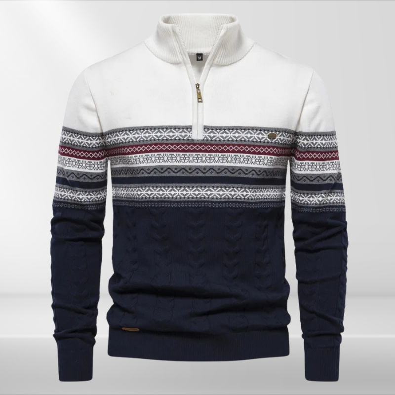Rudy Retro Pattern Zip Sweater – Men’s Classic Knit Pullover