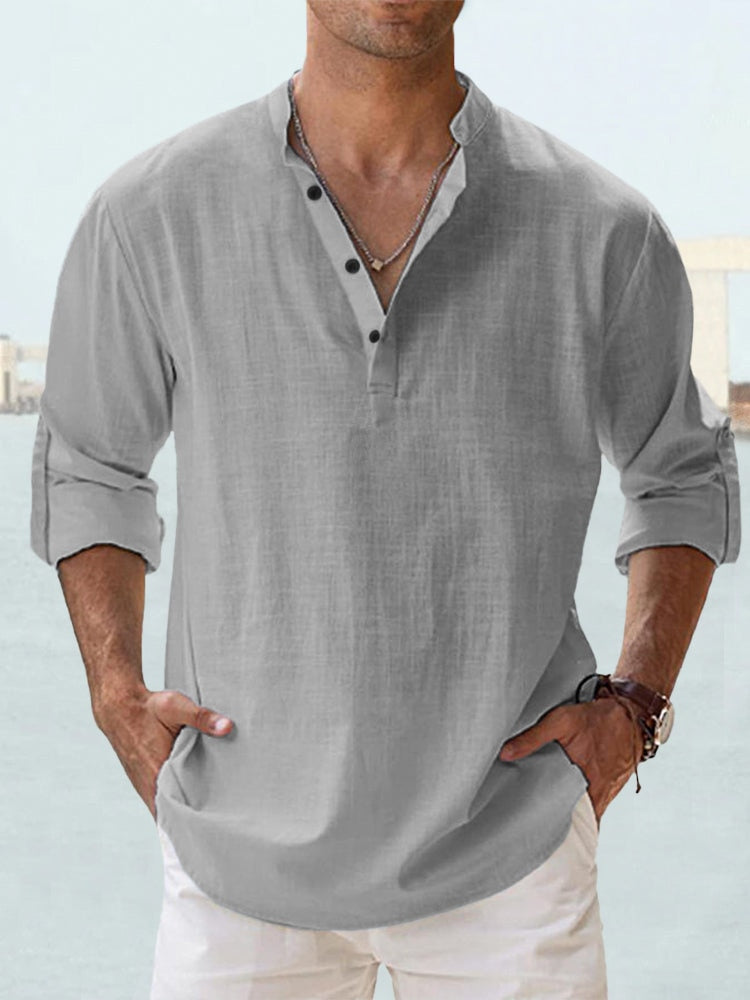 Linen-Cotton Henley — Long Sleeve