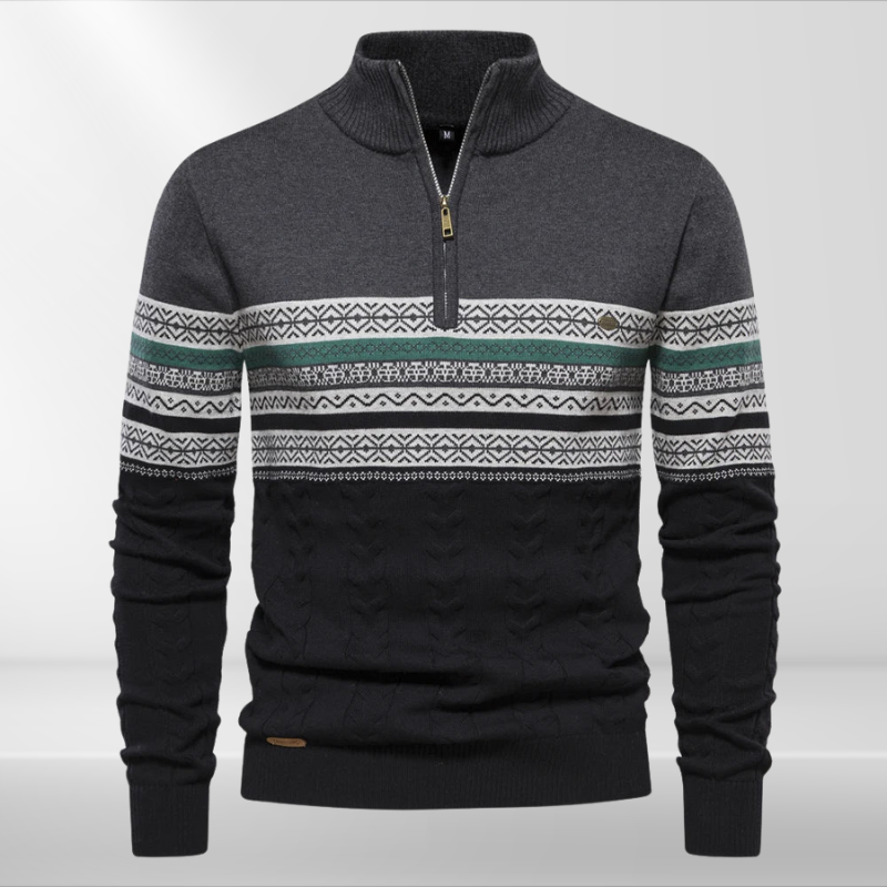 Rudy Retro Pattern Zip Sweater – Men’s Classic Knit Pullover