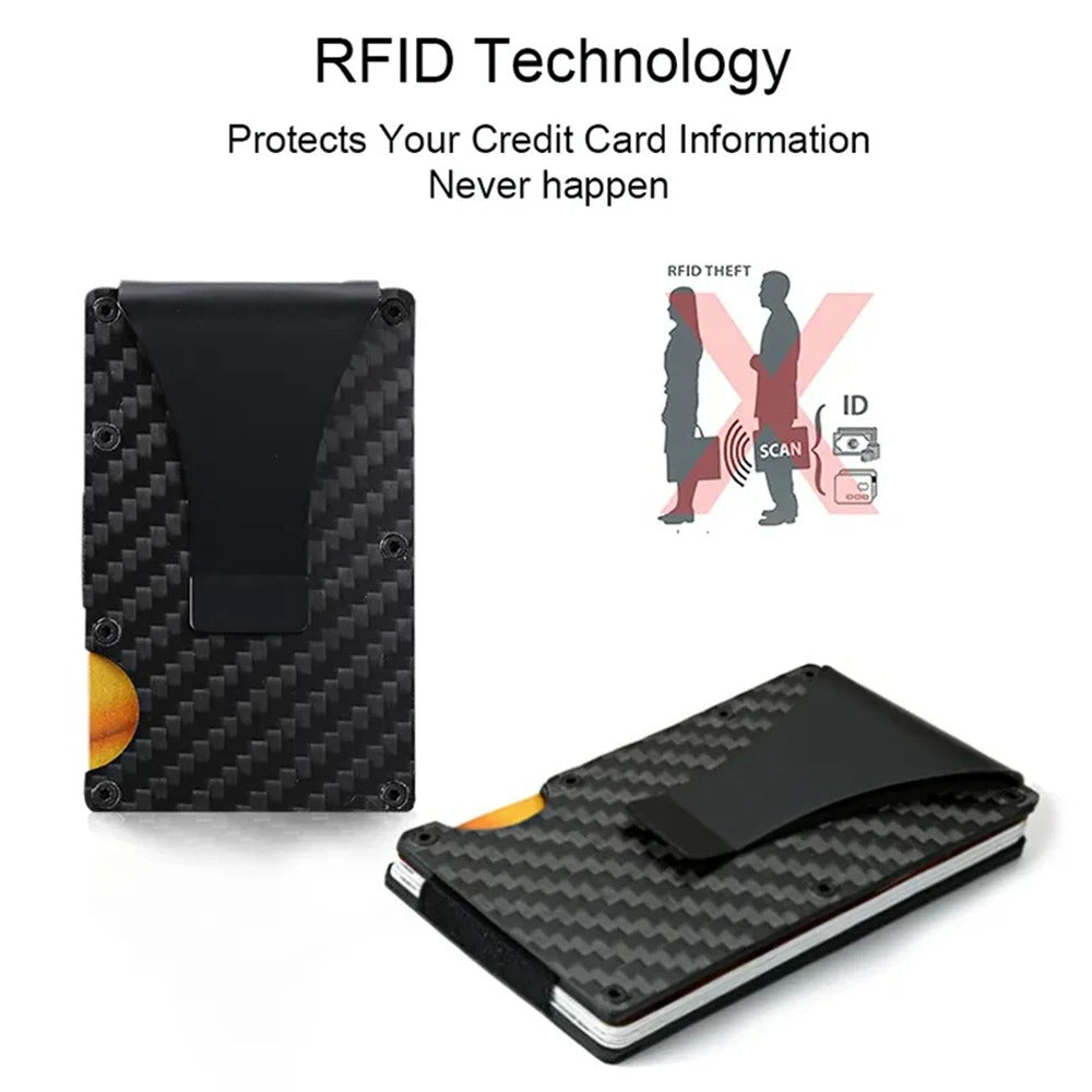 Carbon Fiber RFID Credit Card Holder for Men & Women - Slim Minimalist Wallet, Red Magic Mini Smart Wallet