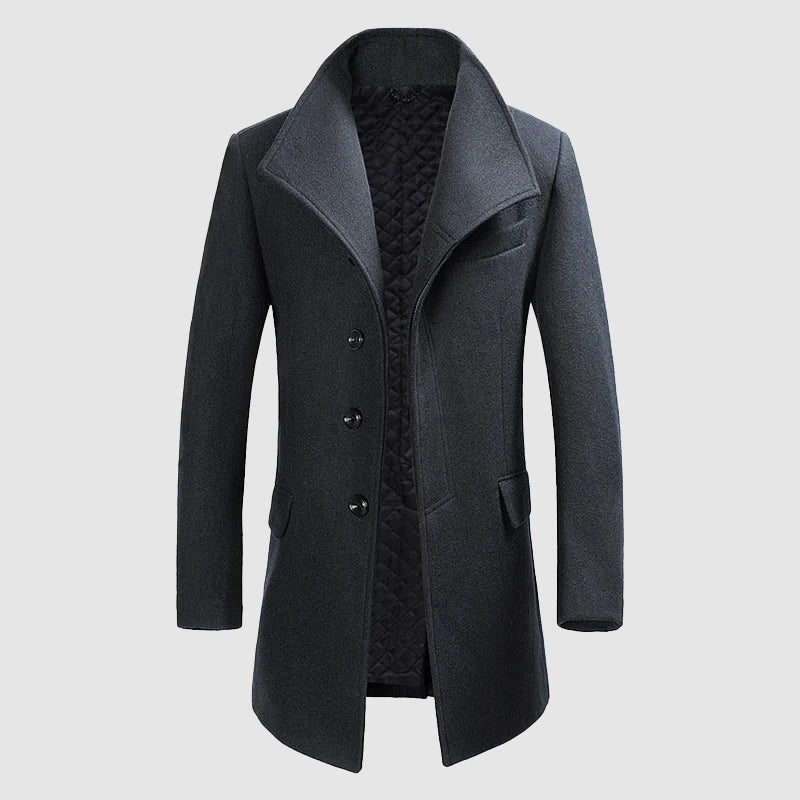 Men’s Merino Wool Blend Overcoat with High Collar