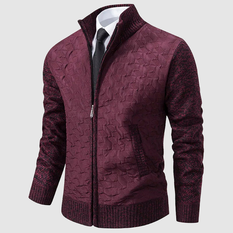 Men’s Quilted Knit Jacket with Stand Collar