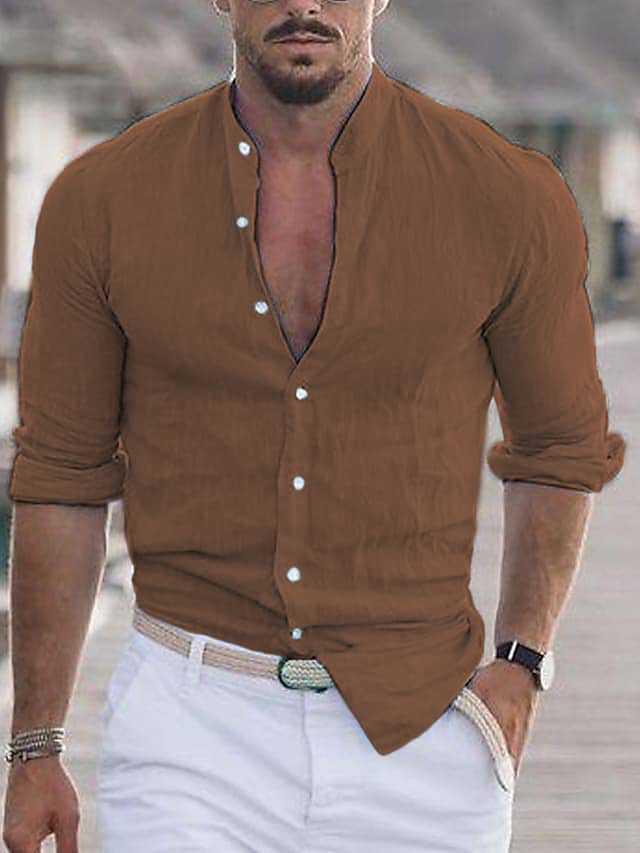 Men's Casual Shirt Long Sleeve Solid Color