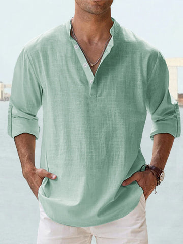 Linen-Cotton Henley — Long Sleeve