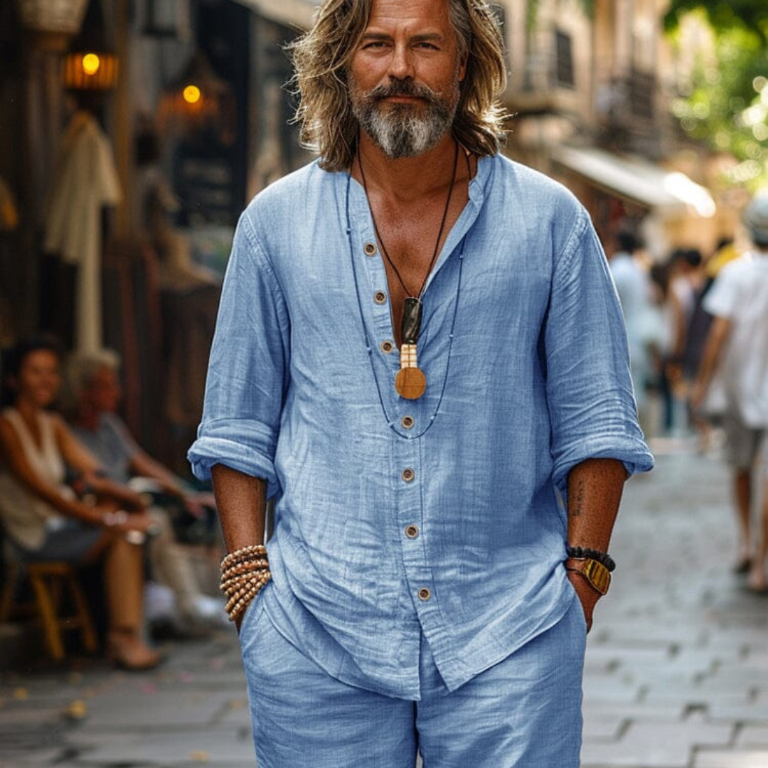 Men’s 100% Cotton Summer Co-ord Set – Button Shirt & Shorts Holiday beach Set