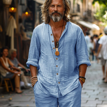 Men’s 100% Cotton Summer Co-ord Set – Button Shirt & Shorts Holiday beach Set
