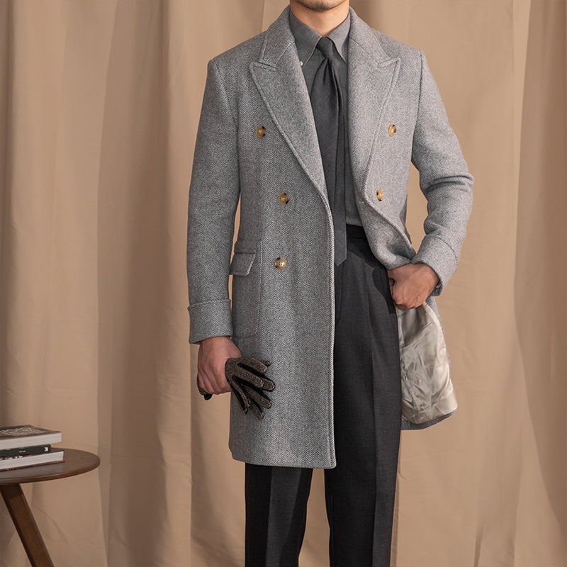 Palazzo Vintage Wool Blend Herringbone Polo Coat