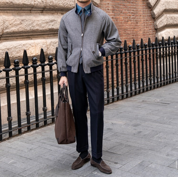 Wool Blend Harrington Herringbone Jacket