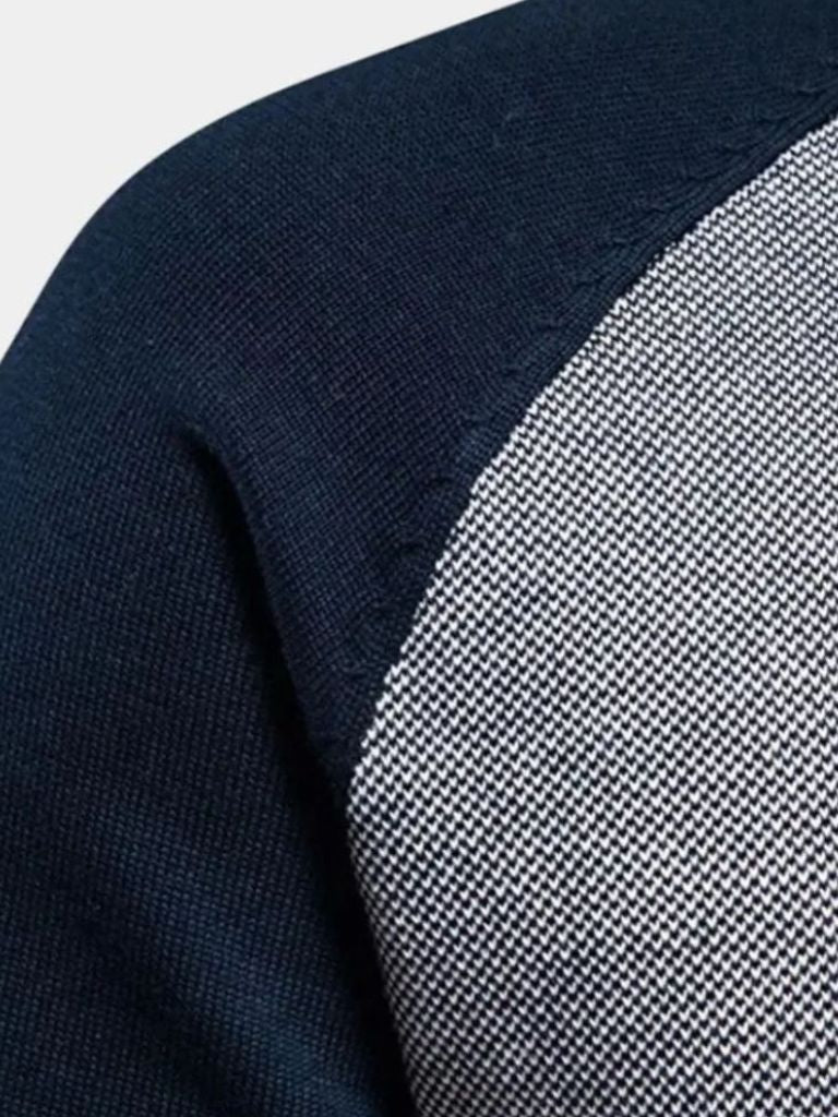 Zipper Color Block Standing Collar Cardigan Sweater