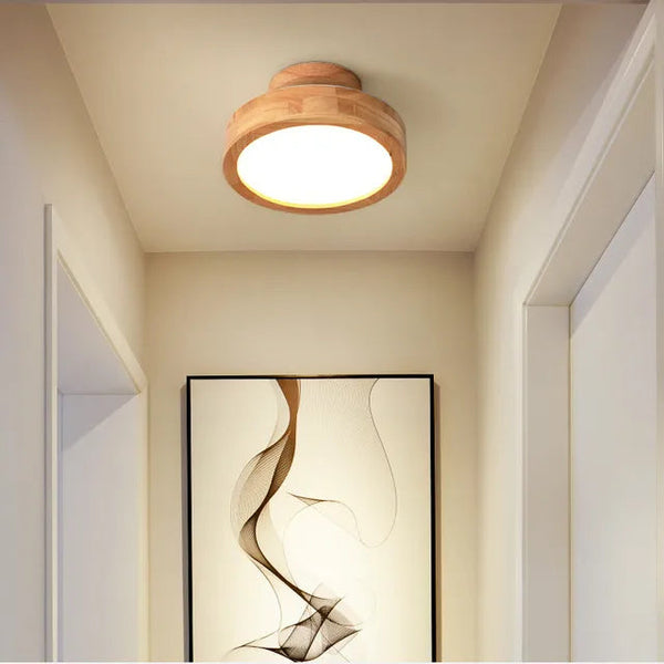 Round Solid Wood Ceiling Light – Scandinavian Lamp for Living Room and Hallway